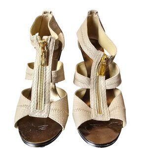 Michael Kors 3 in Leather Taupe and Gold Heel‎ Size: US 8 Fair Used Condition